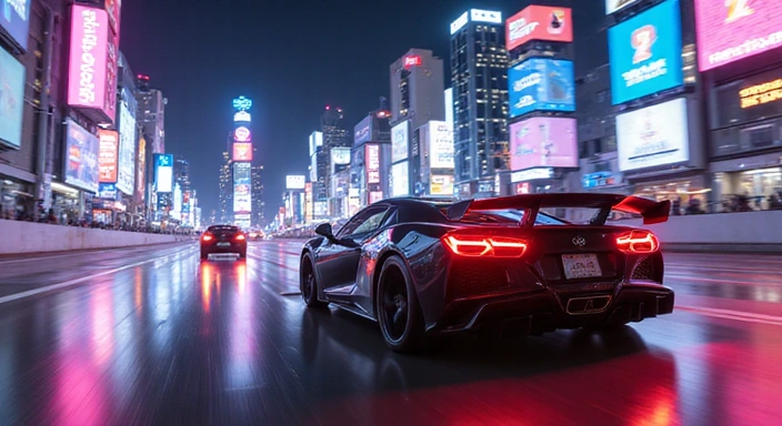 Gaming news thumbnail, abstract racing elements, dynamic