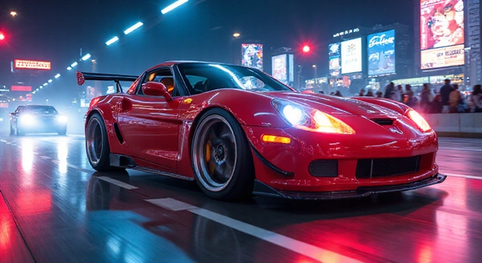 Gaming news thumbnail, abstract racing elements, dynamic