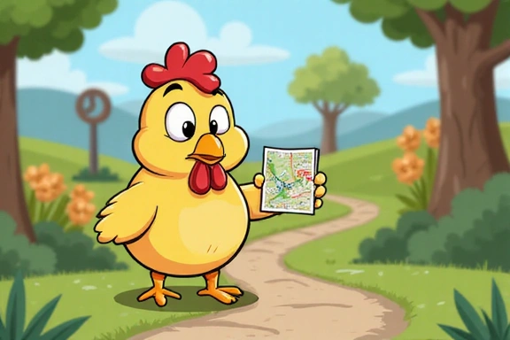 Pollo confundido mirando un mapa